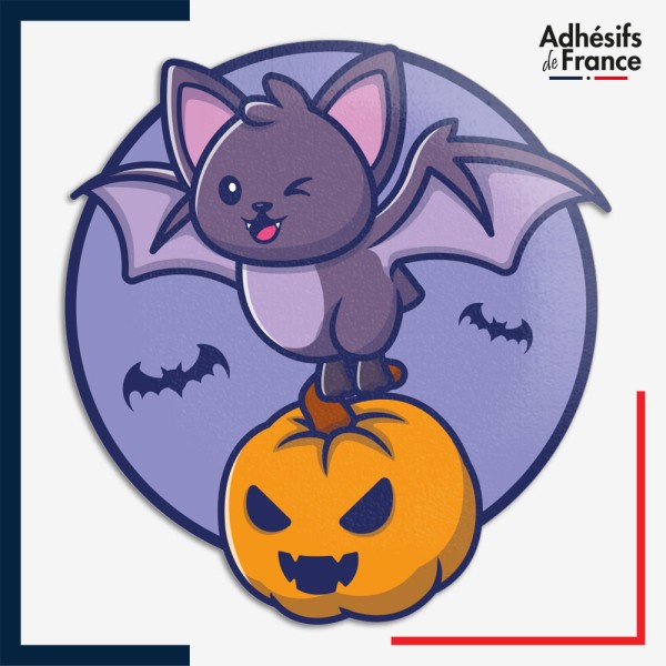 Sticker Chauve-souris amusante portant une citrouille