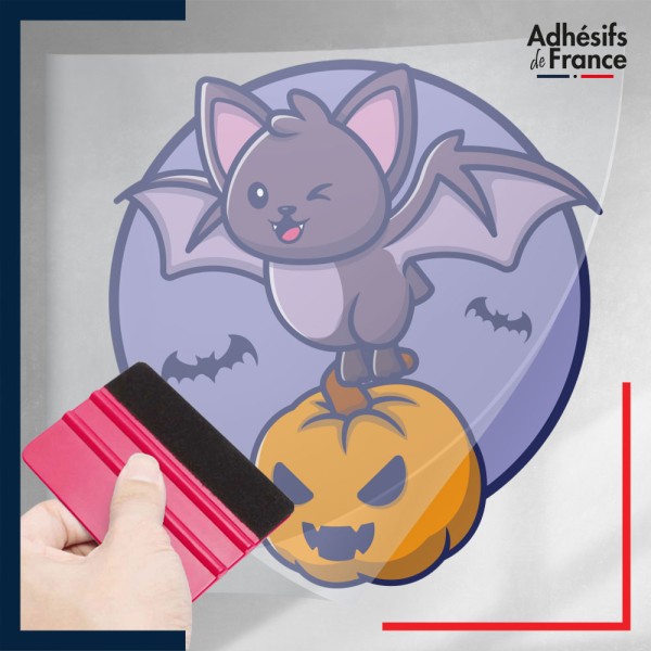 Adhésif Halloween sous film transfert Chauve-souris amusante portant une citrouille