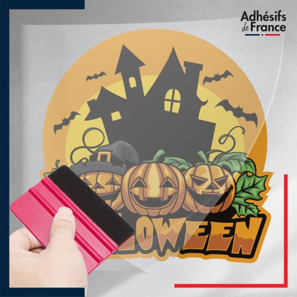 Adhésif Halloween sous film transfert Décor maison hantée et citrouilles Halloween
