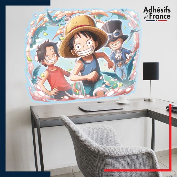 Adhésif grand format One Piece - Luffy, Ace et Sabo enfants