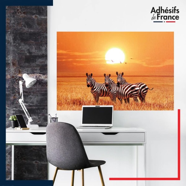 sticker murale décor animaux Zèbres sous le coucher de soleil