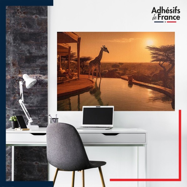 sticker murale décor animaux Girafe sous le coucher de soleil