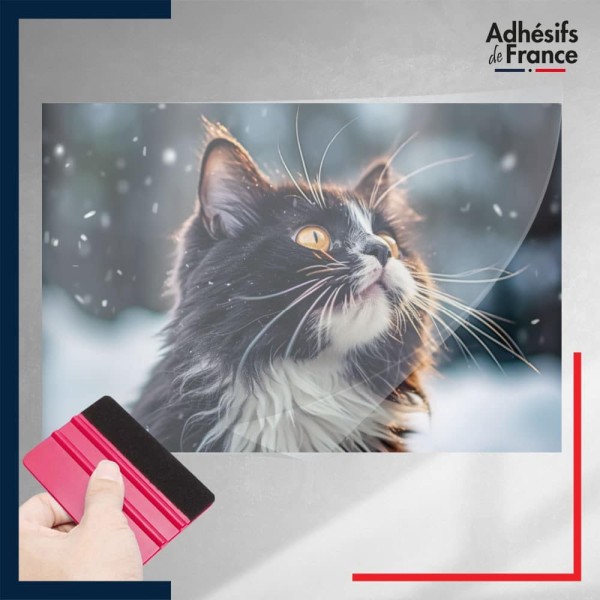 adhésif autocollant sous film transfert animaux Chat sous flocons de neige