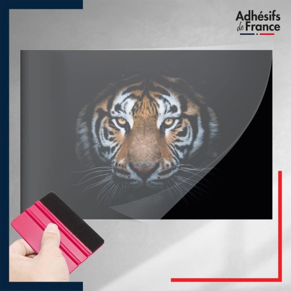 adhésif autocollant sous film transfert animaux Tigre sur fond noir