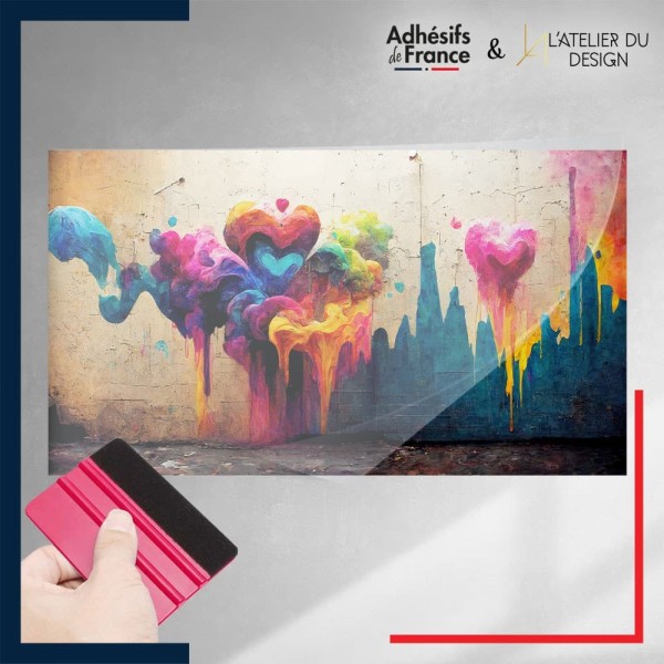 adhésif autocollant sous film Street Art - Cœurs colorés