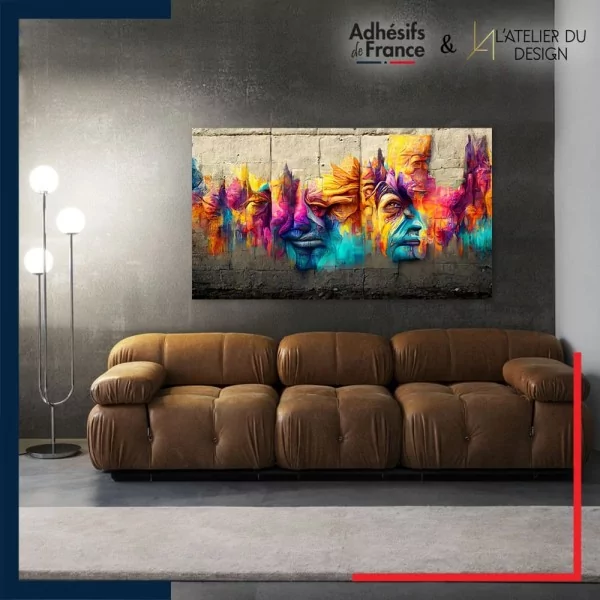 Tableau aluminium sur mur décor Street Art - Visages colorés