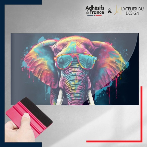 adhésif autocollant sous film Pop Art - Elephant à lunettes