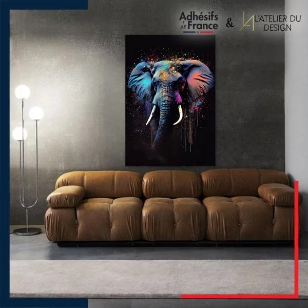 Tableau aluminium sur mur décor Pop Art - Elephant tâches de peintures