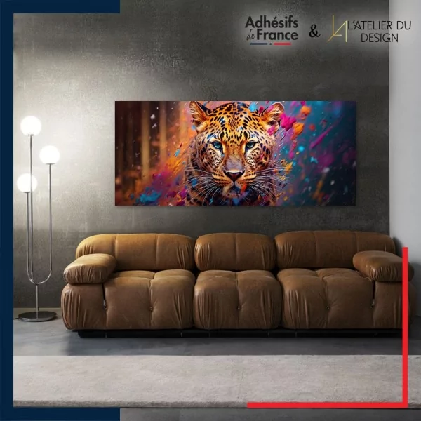 Tableau aluminium sur mur décor Pop Art - Léopard