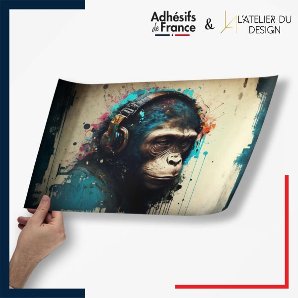 Adhésif Pop Art - Singe avec casque audio