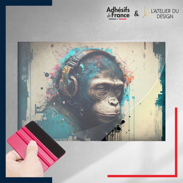 adhésif autocollant sous film Pop Art - Singe avec casque audio