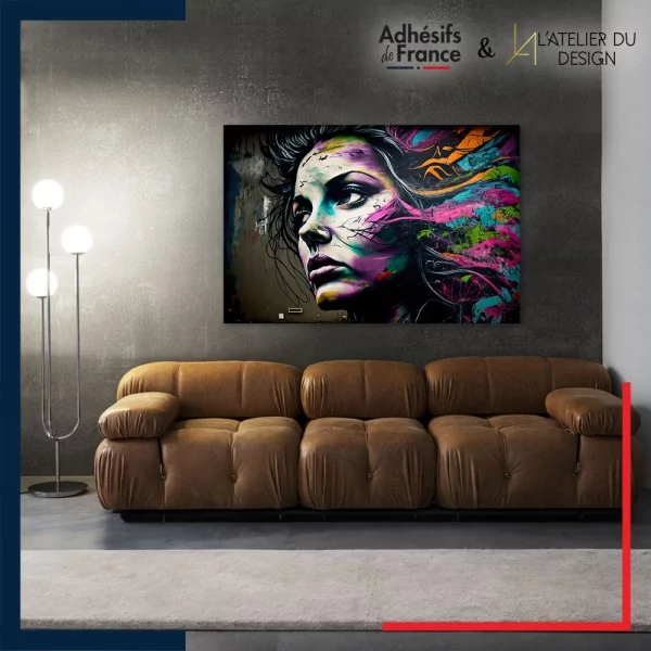 Tableau aluminium sur mur décor Pop Art - Portrait féminin