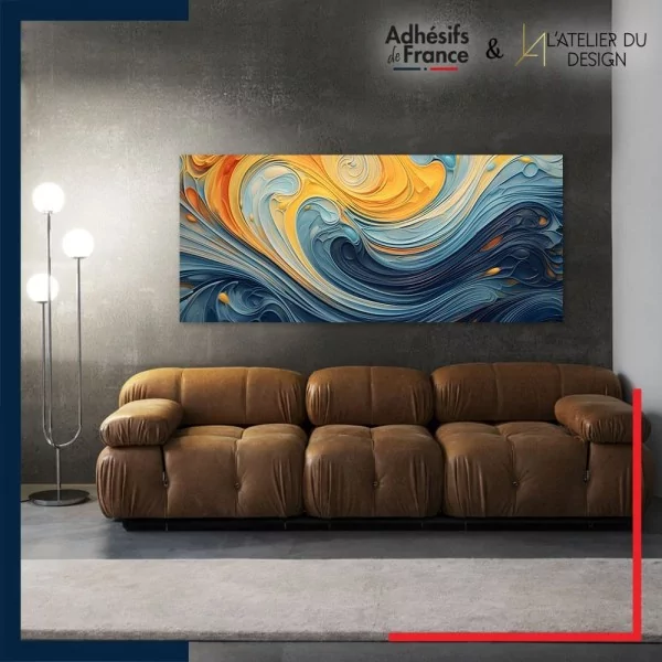 Tableau aluminium sur mur décor Art contemporain - Peintures jaune et bleu