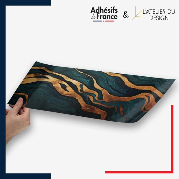 Adhésif Art contemporain - Marbre or et turquoise