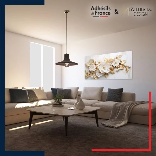 Tableau aluminium sur mur décor Nature - Fleurs blanches