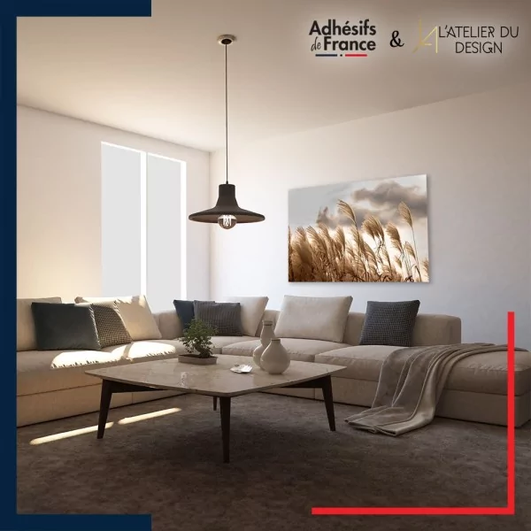 Tableau aluminium sur mur décor Nature - Fleurs de pampa