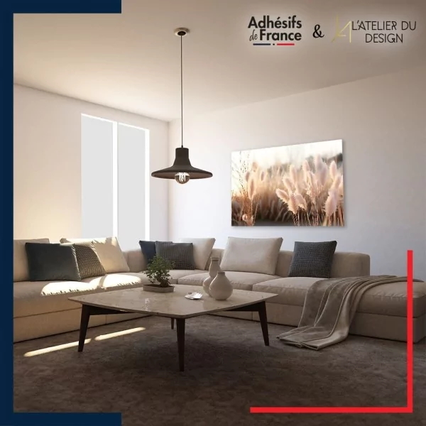 Tableau aluminium sur mur décor Nature - Fleurs de pampa rosés