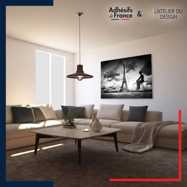 Tableau aluminium sur mur décor Noir et Blanc - Tour Eiffel et Bicyclette
